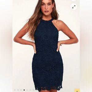 Lulu's Love Poem Navy Lace Mini Dress